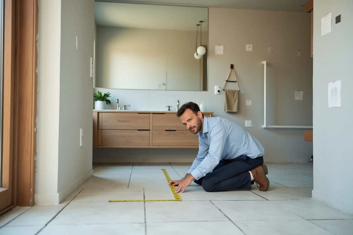 Architecte mesurant une salle de bain en construction