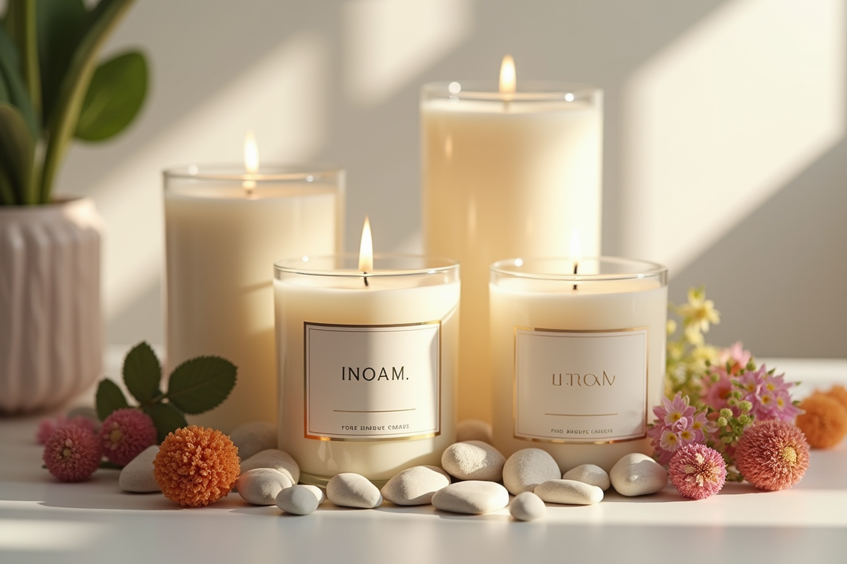 Bougies parfumées et naturelles avec fleurs séchées