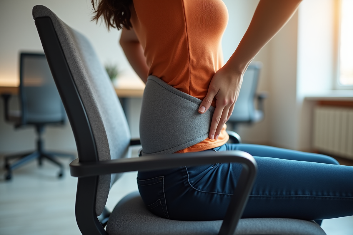 Détail d un coussin lombaire dans un fauteuil de bureau moderne