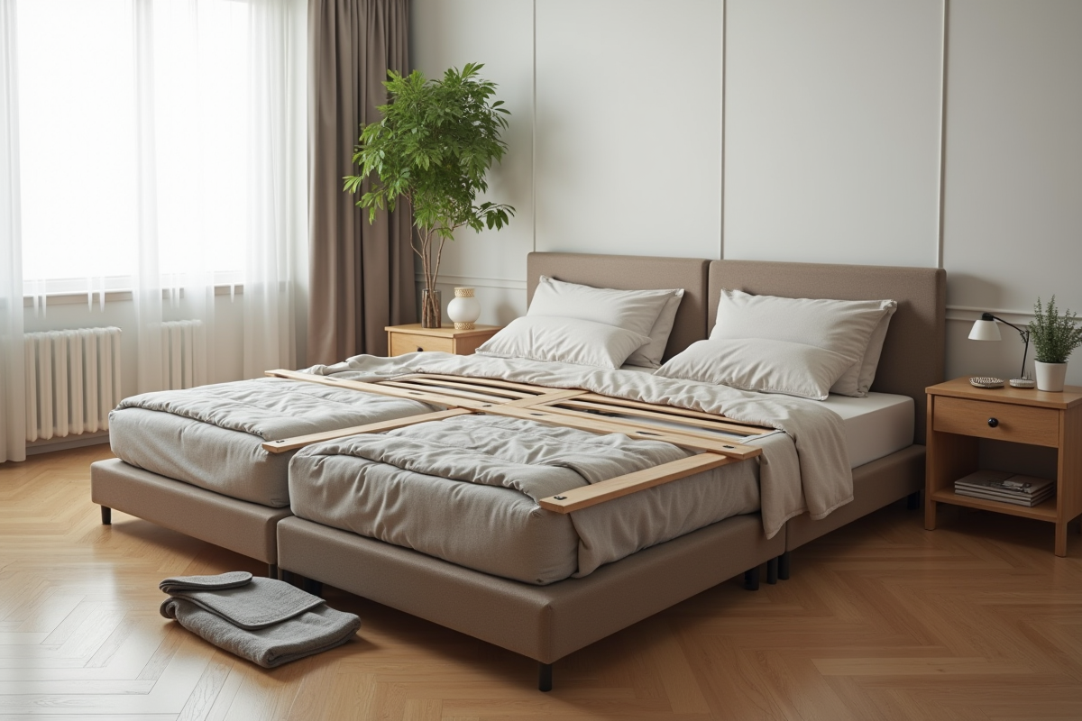 Démontage d un lit de rangement avec outils dans un appartement lumineux