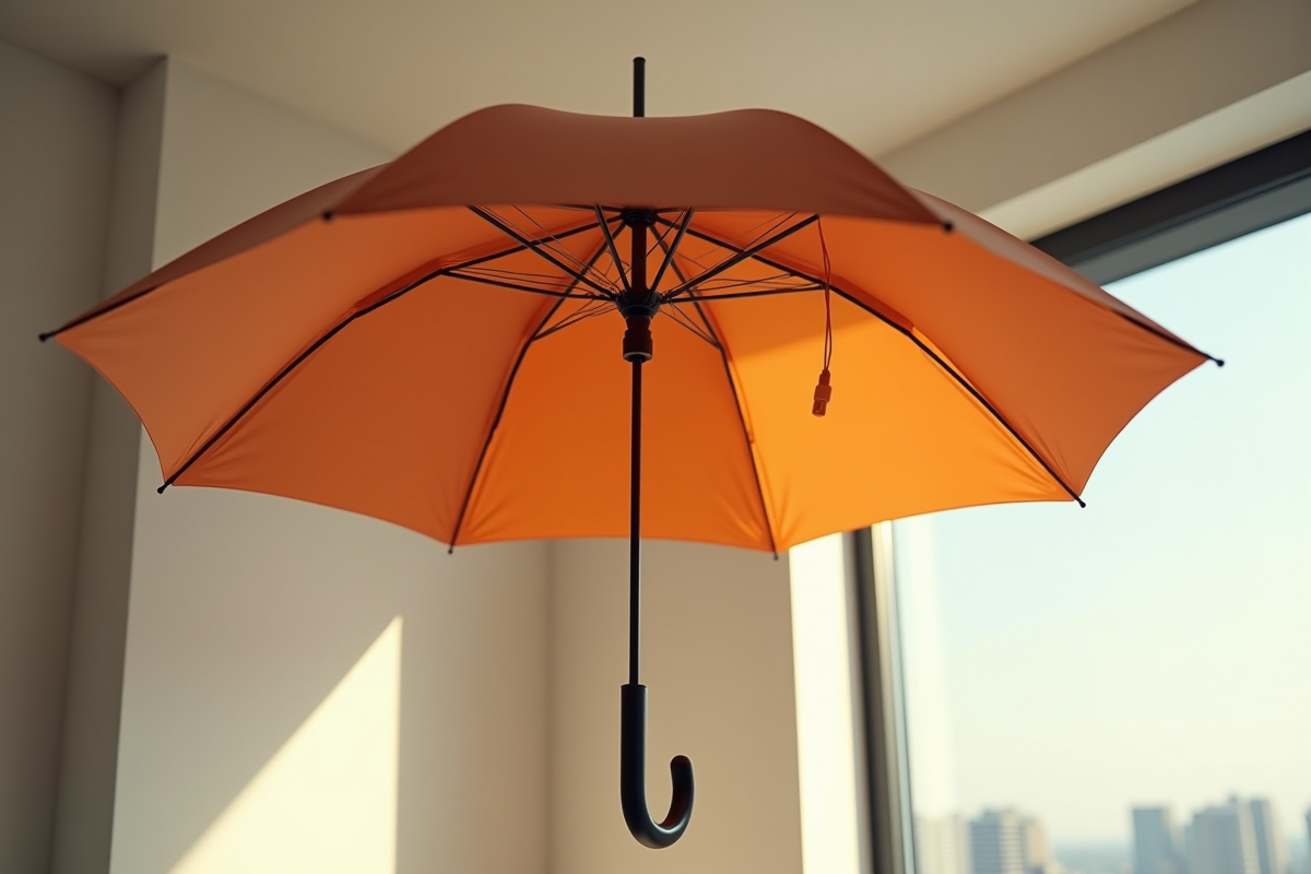 Gros plan sur un parapluie inversé ouvert en intérieur