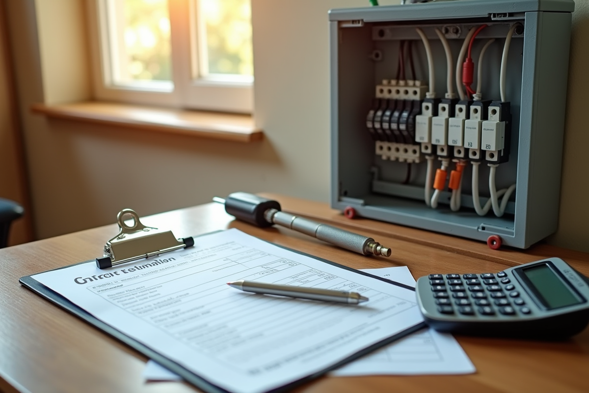 Devis et calculatrice sur une table à côté d