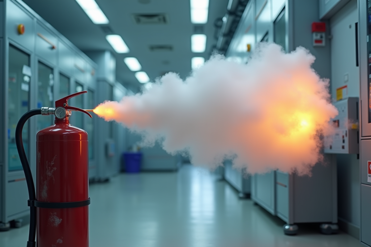 Extincteur CO2 en action dans un laboratoire moderne