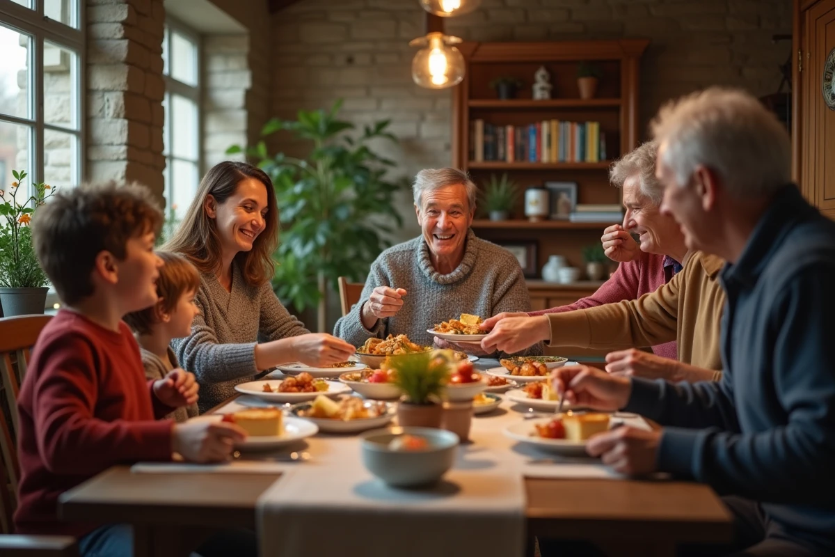 Famille multigeneration partageant un dîner chaleureux à la maison
