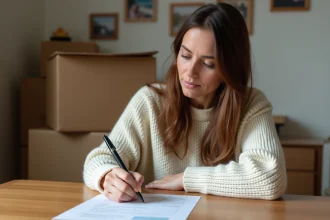 Femme remplissant un formulaire de changement d'adresse à la maison