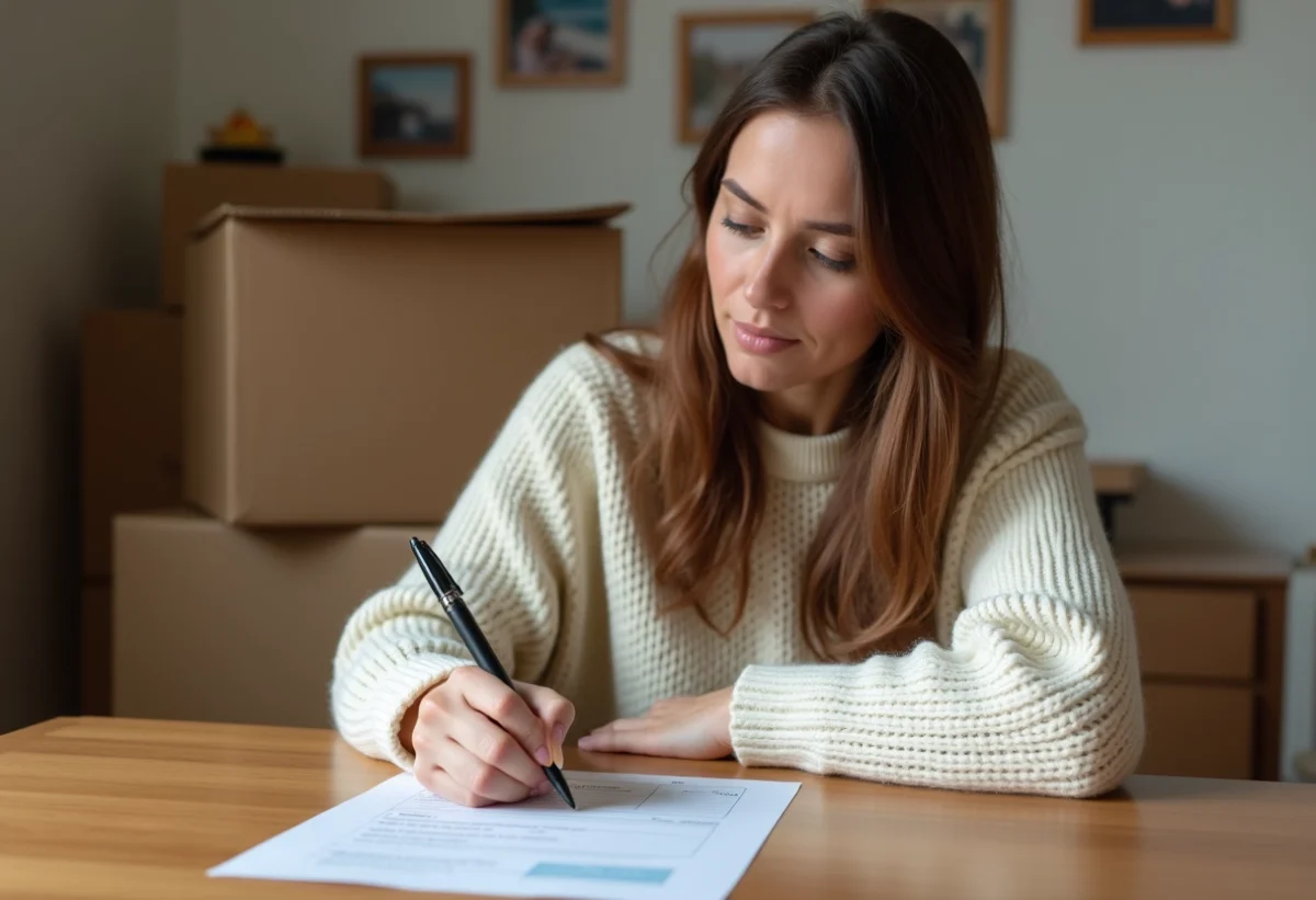 Femme remplissant un formulaire de changement d'adresse à la maison