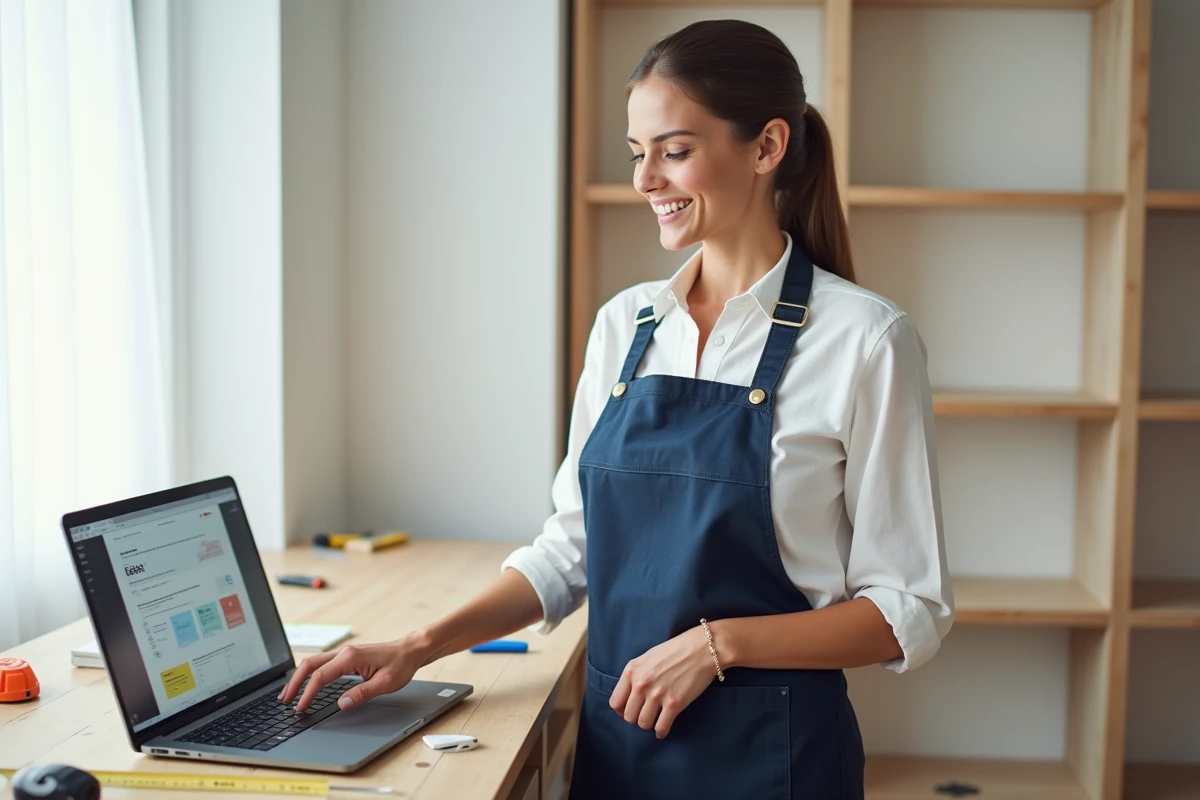 Femme consultant un site d'informations pratiques pour organiser ses petits travaux à domicile