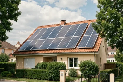 Kit solaire autoconsommation 3000W Enphase installé sur le toit d'une maison individuelle en banlieue