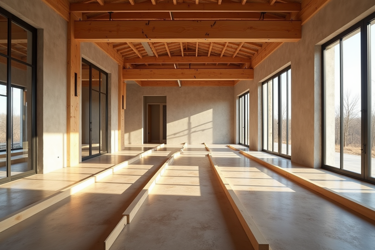 Loft moderne avec mezzanine vue de dessous construction