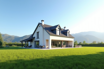 Maison moderne française neuve sur grand terrain ensoleillé