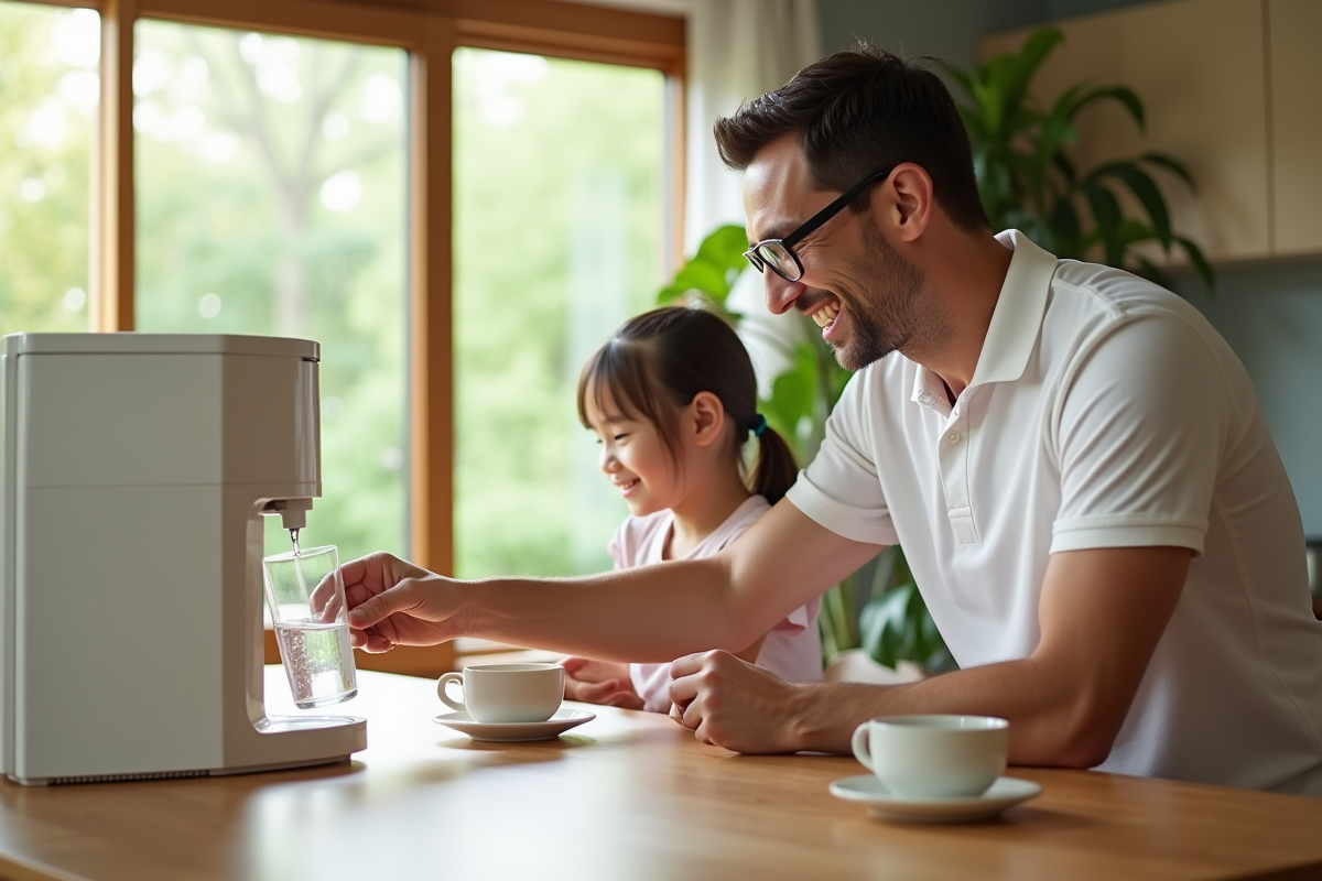 Père souriant remplissant un verre d