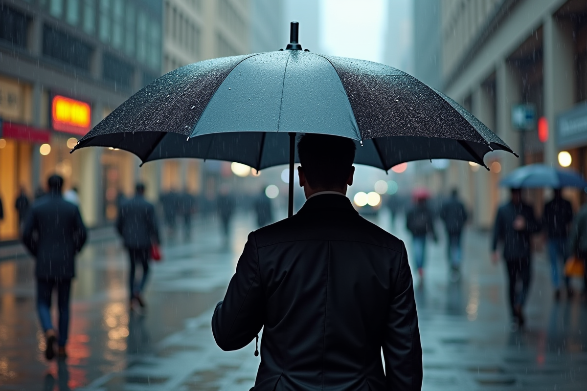 Parapluie inversé moderne en action dans la ville