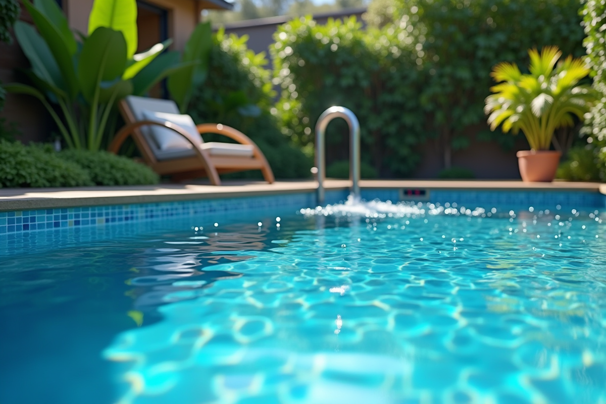 Piscine moderne dans un jardin verdoyant en plein jour