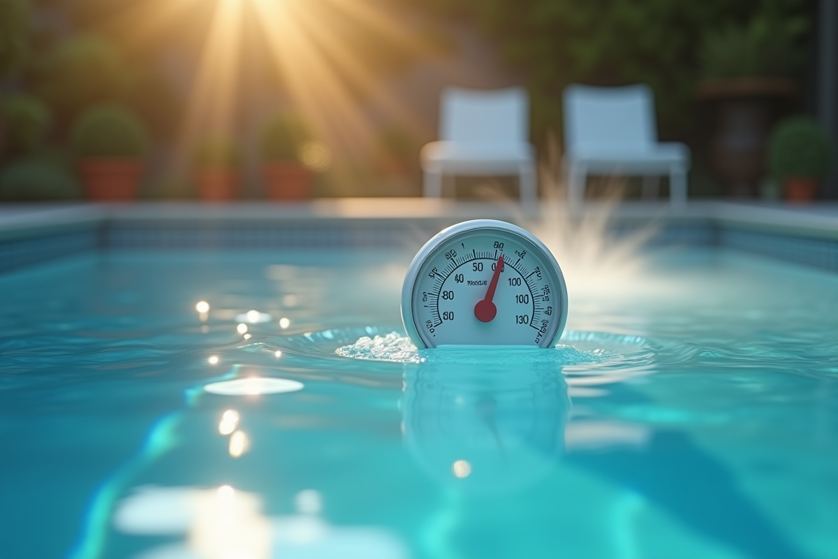 Piscine extérieure moderne avec thermometre digital flottant