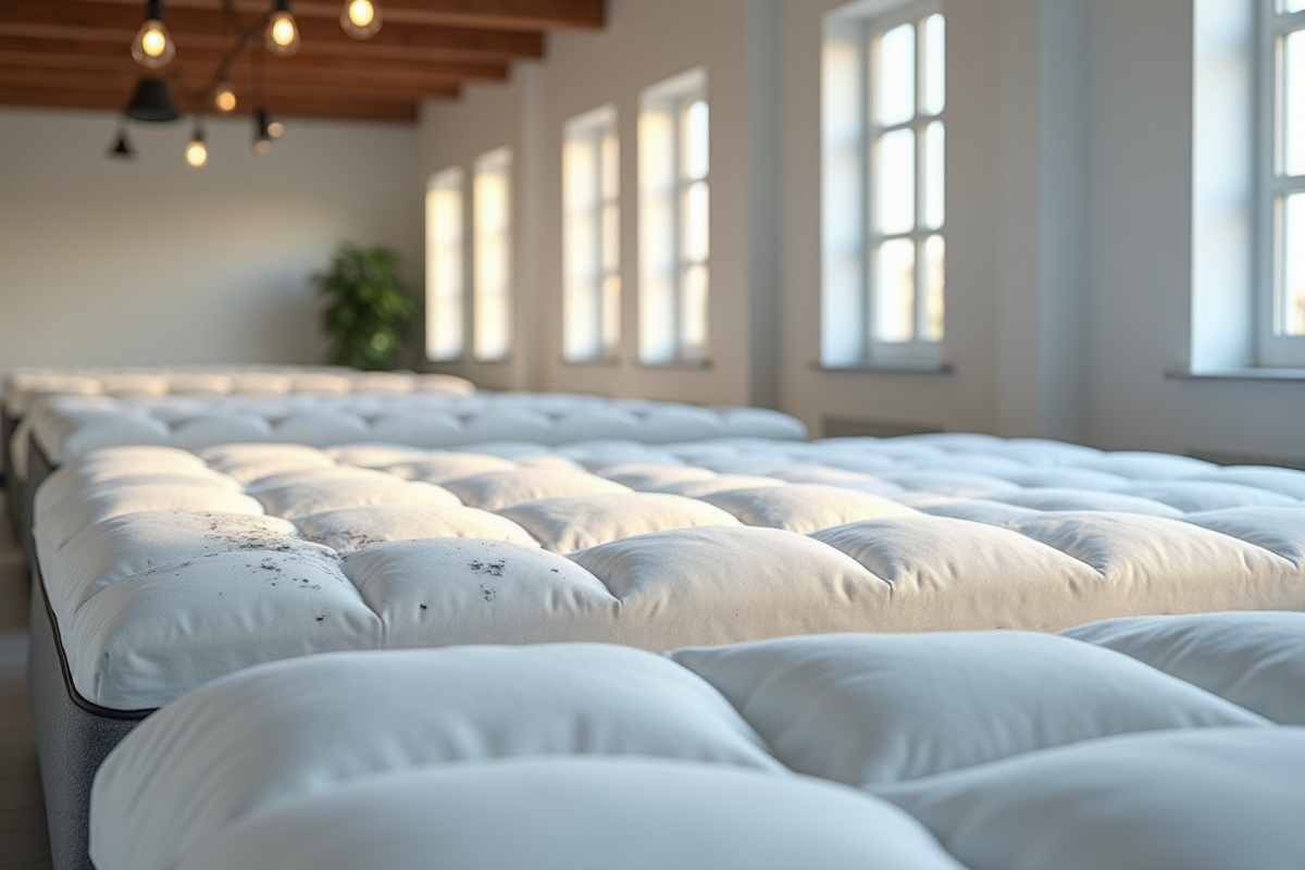 Showroom de matelas avec textures et matériaux de qualité