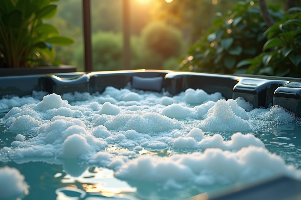 Spa extérieur moderne avec bulles de mousse verte