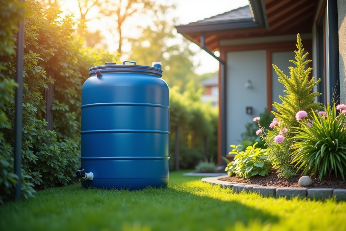 Système moderne de récupération d'eau de pluie dans un jardin