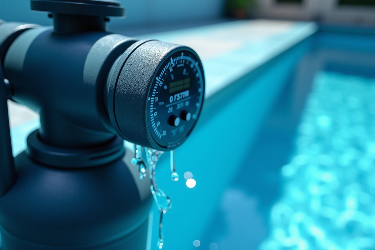 Gros plan sur le systeme de filtration de piscine en fonctionnement