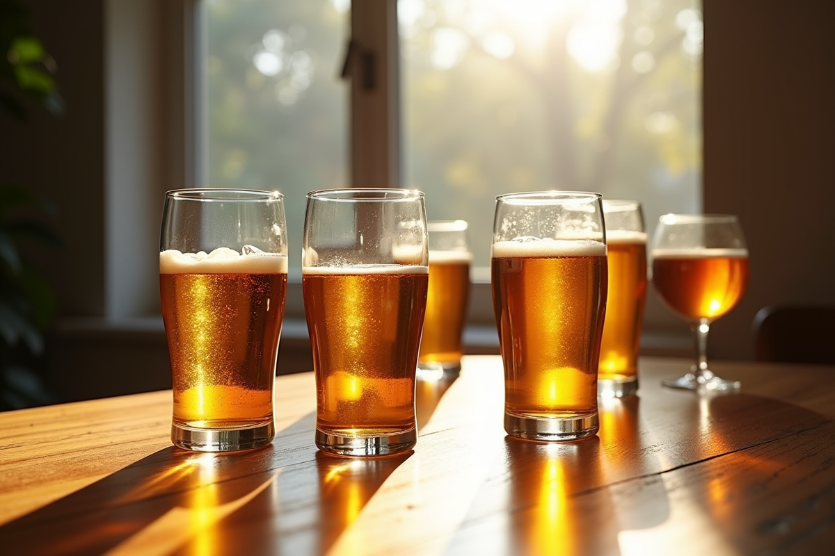 Différents types de verres à boire sur une table en bois